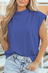 Mint Green Solid Color High Neck Cap Sleeve Loose Top