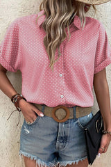Khaki Dotted Print Cuffed Short Sleeve Shirt
