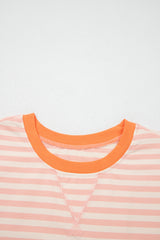 Sky Blue Stripe Contrast Neck Loose Tee and Drawstring Shorts Set