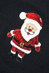 Black Sequin Christmas Graphic Patch Application Crewneck T Shirt