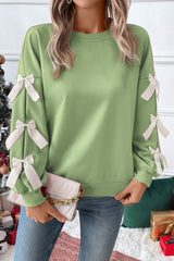 Meadow Mist Green Sweet Bowknot Round Neck Sweatshirt