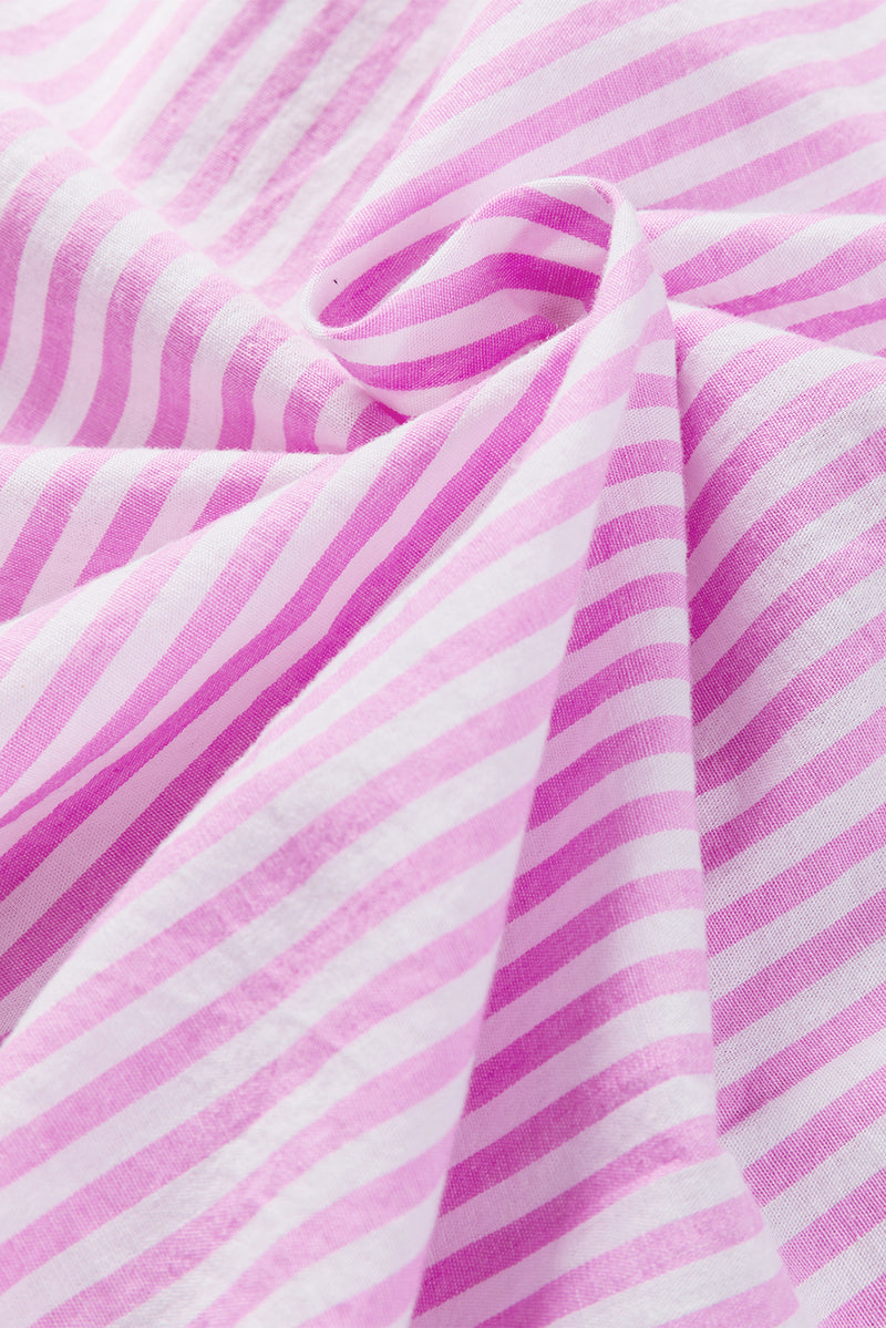 Pink Striped Patchwork Ruffle Button Up Shirt