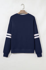 Navy Blue Game Day Chenille Checkered Letter Patch Application Oversized Varsity Sweatshirt