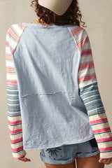 Pink Striped Colorblock Long Sleeve Top