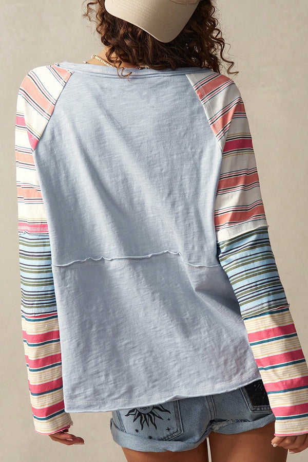 Pink Striped Colorblock Long Sleeve Top