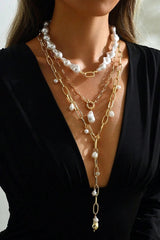 Gold Statement 3pcs Pearl Chain Necklace Set