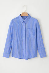 Green Stripe Button Up Oversized Casual Shirt