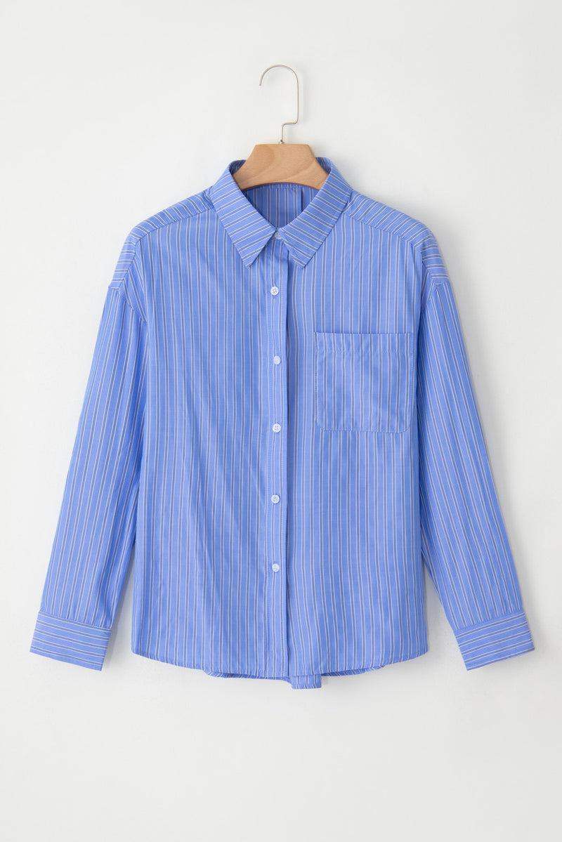 Green Stripe Button Up Oversized Casual Shirt