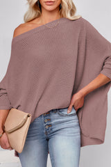 Black Waffle One Shoulder Long Sleeve Knit Top
