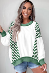 Green Striped Colorblock Patchwork Oversized Sweatshirt
