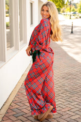 Fiery Red Christmas Plaid Satin Pajama Set