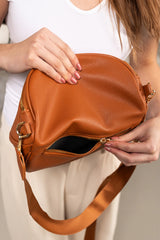 Parchment PU Leather Double Zipper Crossbody Bag
