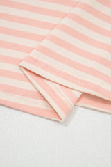 Sky Blue Stripe Contrast Neck Loose Tee and Drawstring Shorts Set