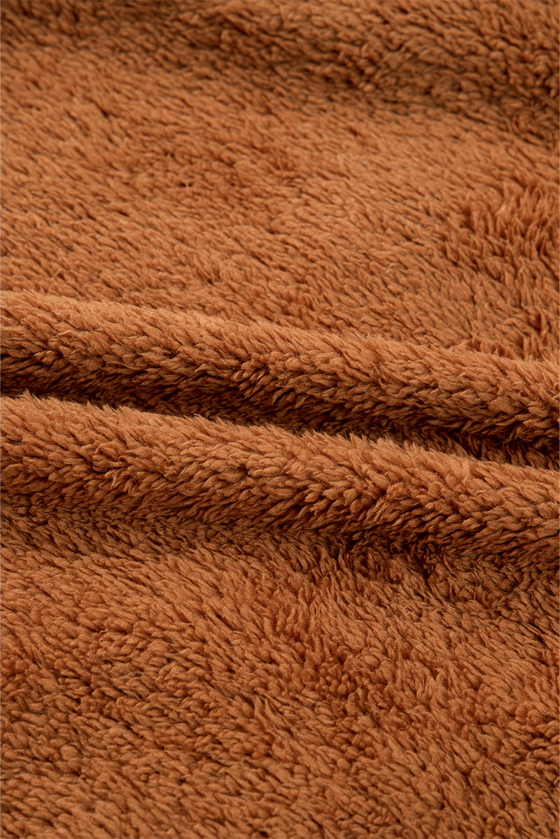 Chestnut Plush Patchwork Zipper Stand Neck Vest