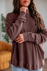 Mist Green Ribbed Plain Long Sleeve Loose Top