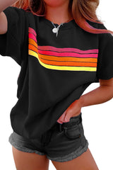 Beau Blue Colorful Striped Casual Tee