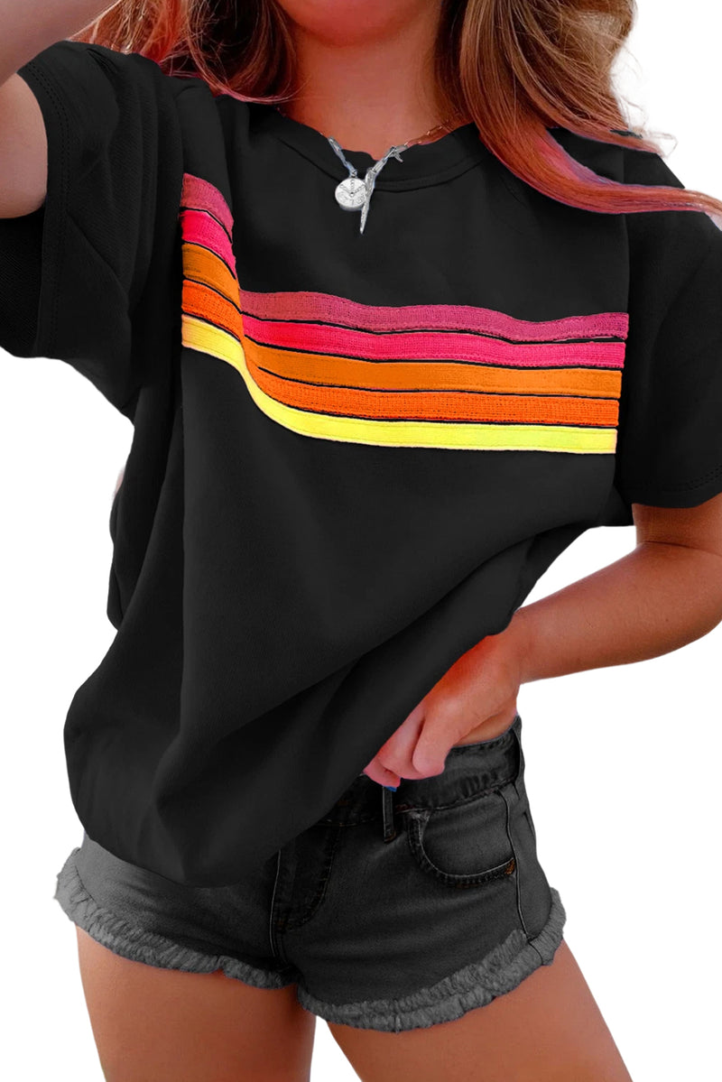 Beau Blue Colorful Striped Casual Tee