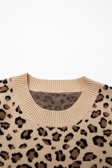 Khaki Leopard Print Dolman Sleeve Sweater