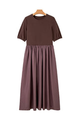 Black Short Sleeve Knit Top Patchwork Pleated Long Dress