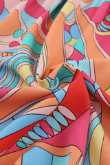 Multicolor Abstract Print Half Batwing Sleeve Loose Shirt