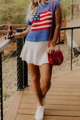 Sky Blue Flag Graphic Short Sleeve Sweater Top