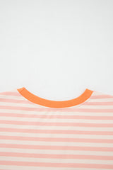 Sky Blue Stripe Contrast Neck Loose Tee and Drawstring Shorts Set