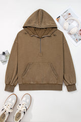 Wild Ginger  Half Zip Kangaroo Pocket Mineral Wash Baggy Hoodie