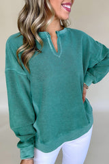 Bright Pink Notched Neck Exposed Seam Drop Shoulder Sweatshirt
