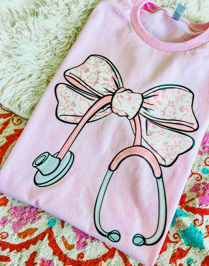 Pink floral stethoscope tee