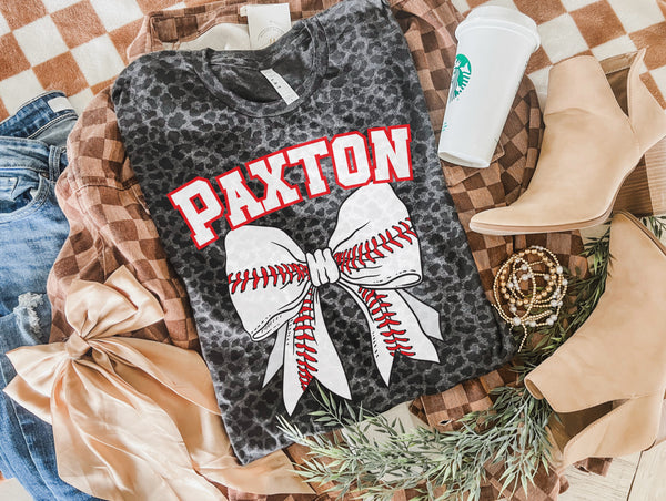 Custom Baseball Bow (Name) leopard tee