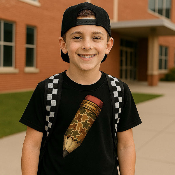 Youth camo pencil tee