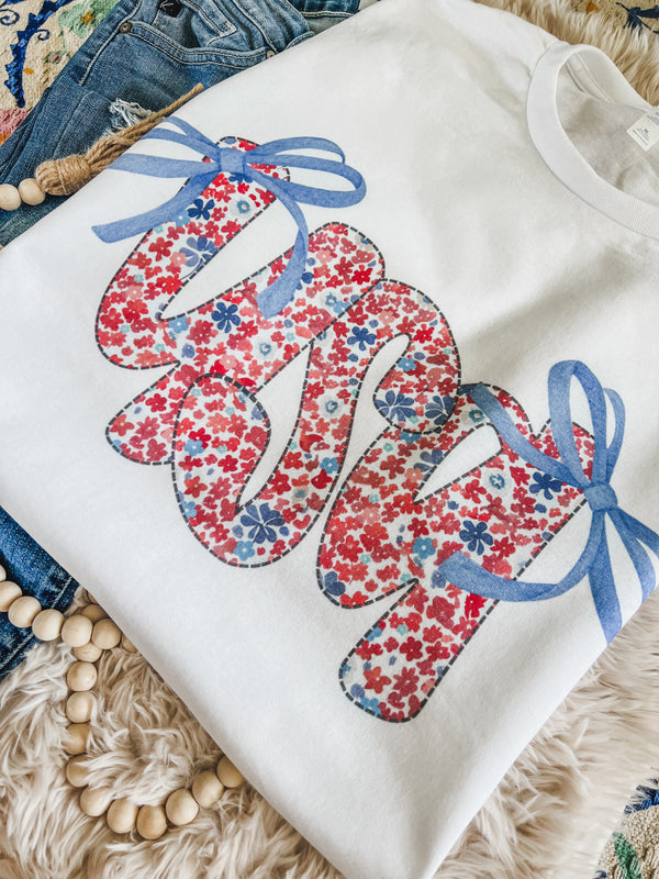 USA floral bows tee