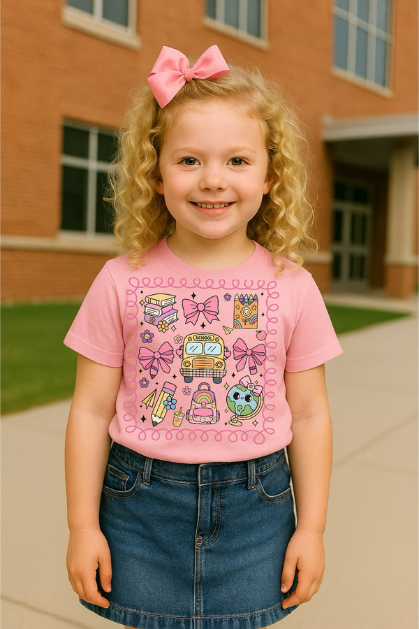 Baby pink many school icons design youth tee