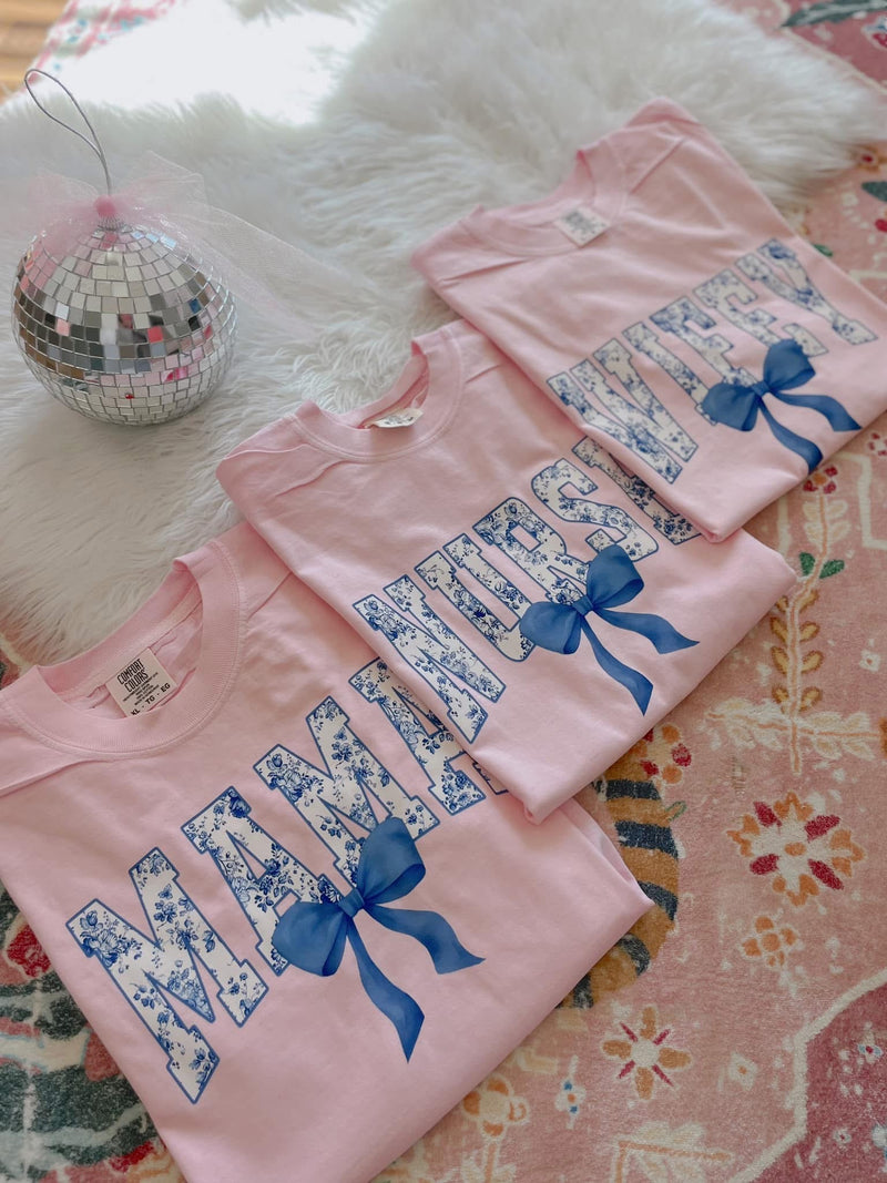 Blue floral: Mama , Wifey or Nurse design