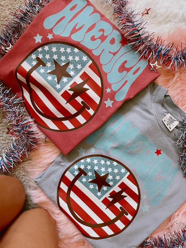 America Smileyy Retro tees