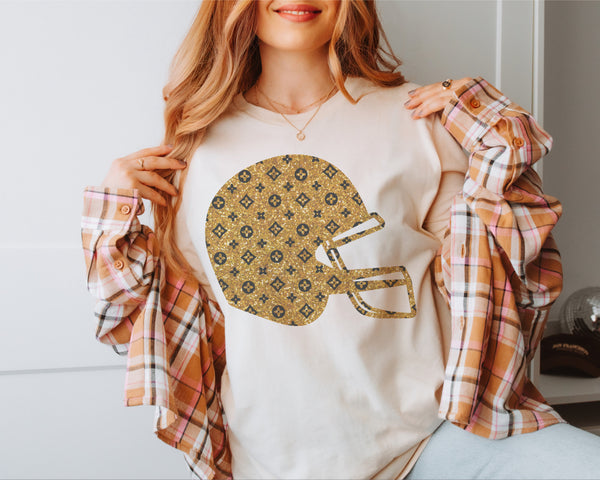 Inspired faux glitter helmet tee