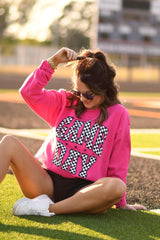 Hot Pink Gameday checker sweatshirt