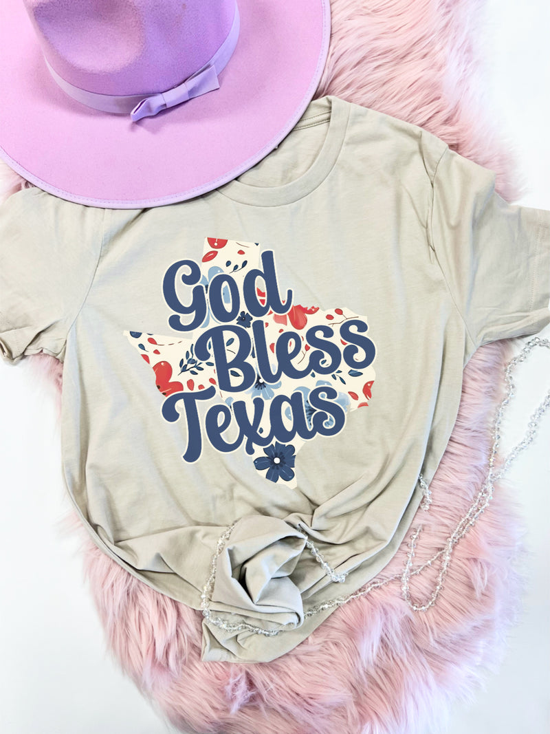 God Bless Texas tan tee