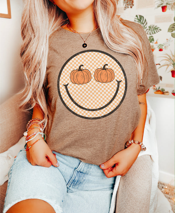 Pumpkin Checked Smiley tee