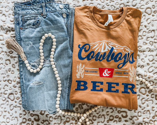 Cowboys and beer, tan tee