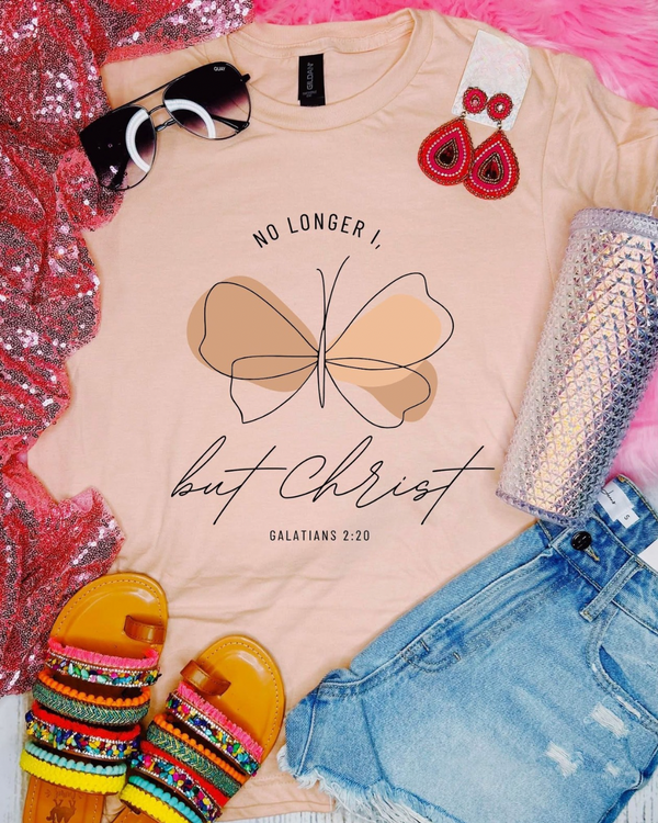 No longer I, but Christ peach tee
