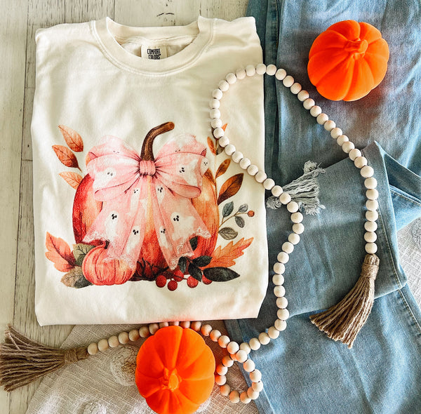 Cute Ghost Bow pumpkin tee