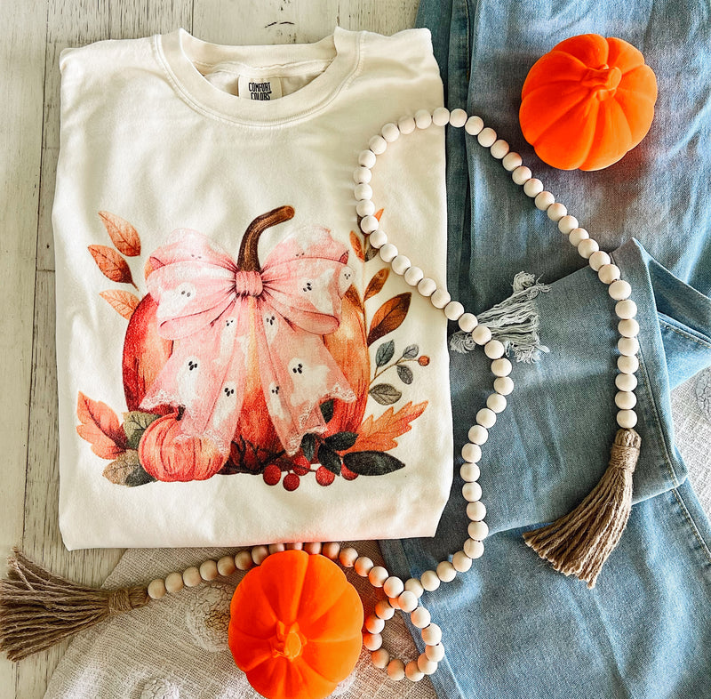 Cute Ghost Bow pumpkin tee