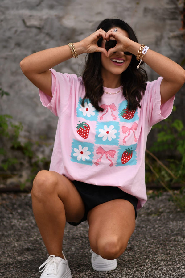Strawberry floral pink tee