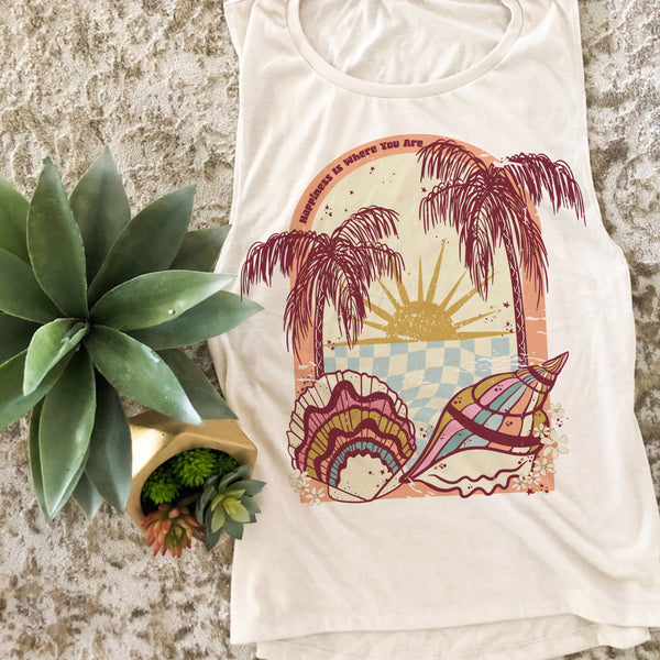 Happiness is where you are summer tank