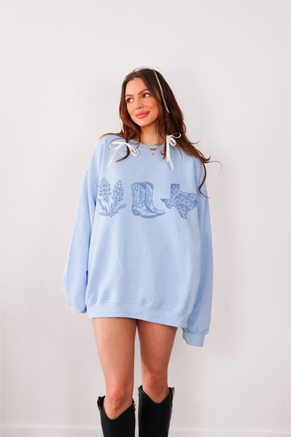 Bluebonnet, boots Texas sweatshirt
