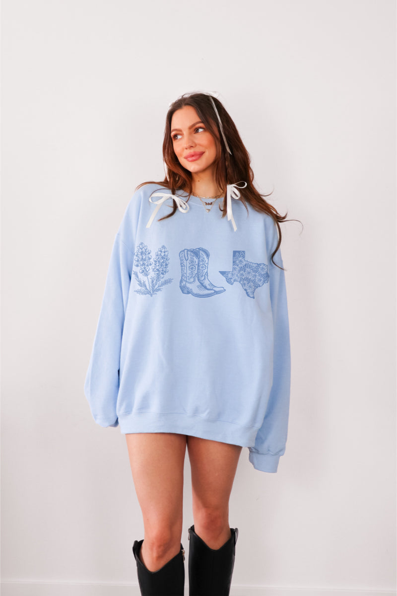 Bluebonnet, boots Texas sweatshirt