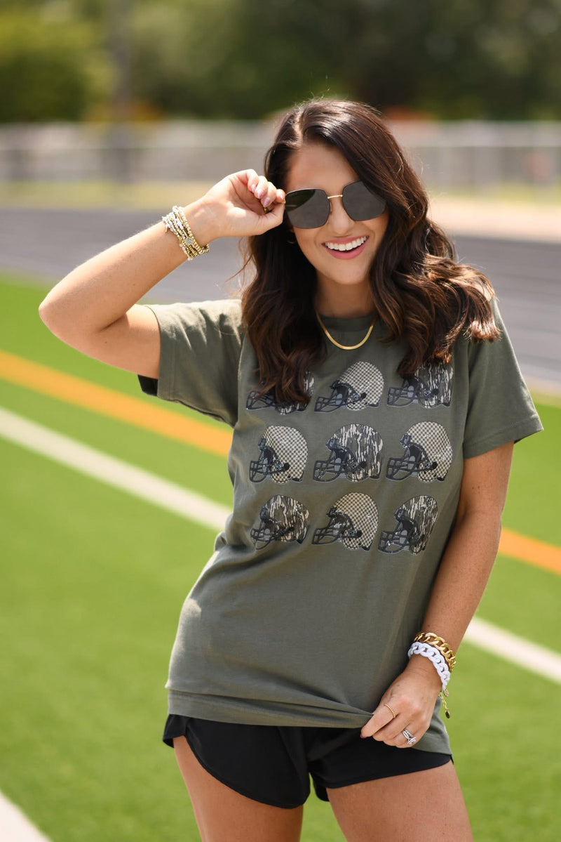 Camo Football helmets tee