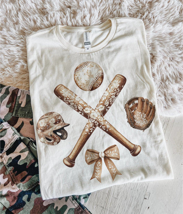 Pretty baseball icons cream tee
