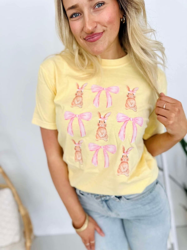 Stacked bunnies and bows tee